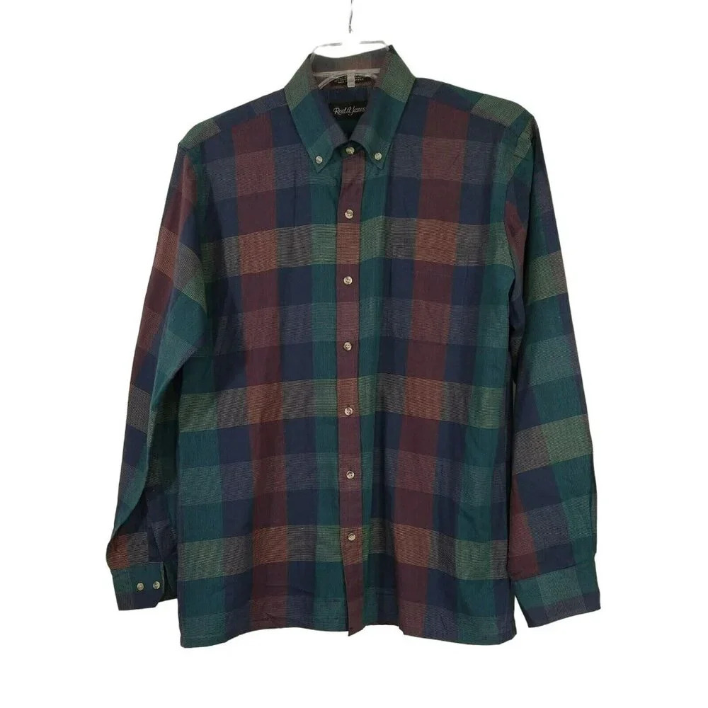 Reed St James Button Down Shirt Men Size L Blue Red Green Long Sleeve FLAW